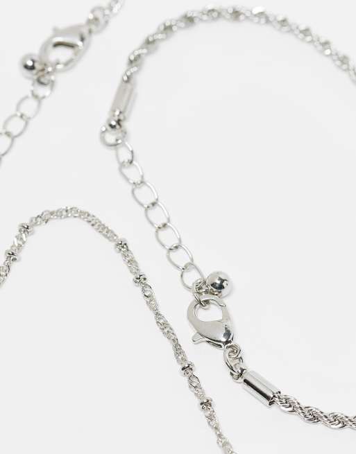 ASOS DESIGN Pack Of 4 Fine Chain Bracelets In Silver Tone