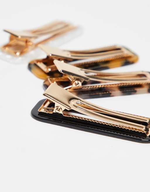 ASOS DESIGN Pack Of 4 Hair Clips In Tort And Black