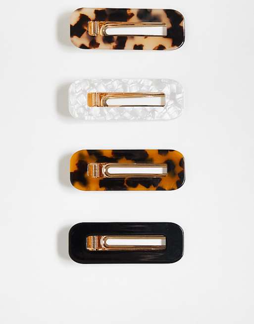 ASOS DESIGN pack of 4 hair clips in tort and black
