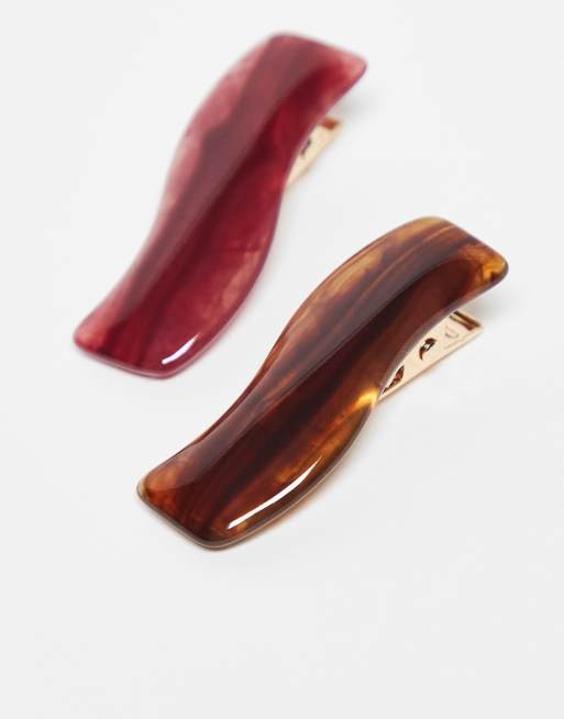 ASOS DESIGN Pack Of 4 Hair Slides With Wavy Resin Design