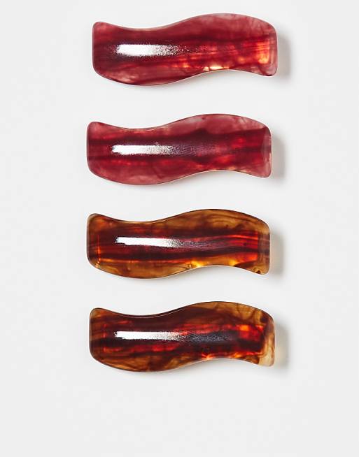 ASOS DESIGN pack of 4 hair slides with wavy resin design
