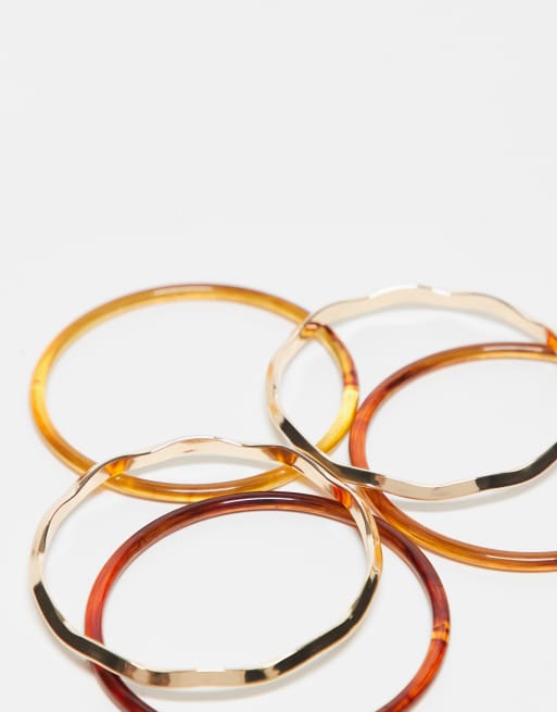 ASOS DESIGN Pack Of 5 Bangle Bracelets With Tort And Metal Mix Detail In Multi