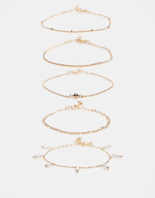 ASOS DESIGN pack of 5 chain bracelets in gold tone