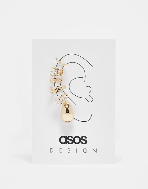 ASOS DESIGN pack of 5 ear cuffs with single hoop in gold tone