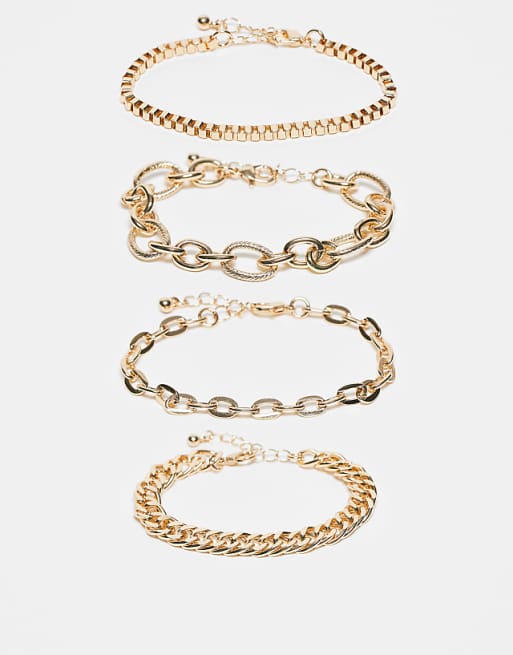 ASOS DESIGN pack of 5 mixed fine chain bracelets in gold tone