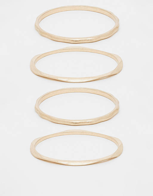 ASOS DESIGN pack of bangles with molten design in brushed gold
