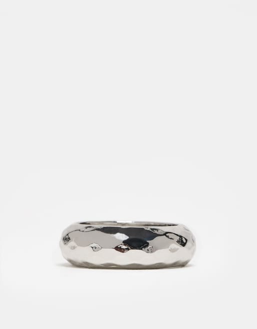 ASOS DESIGN Plain Band Ring With Texture In Silver Tone