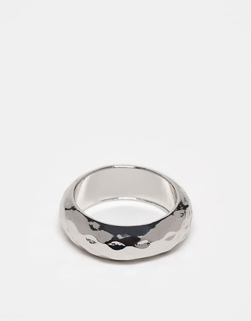 ASOS DESIGN plain band ring with texture in silver tone