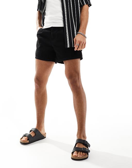 ASOS DESIGN Pleated Mid Length Denim Shorts In Black