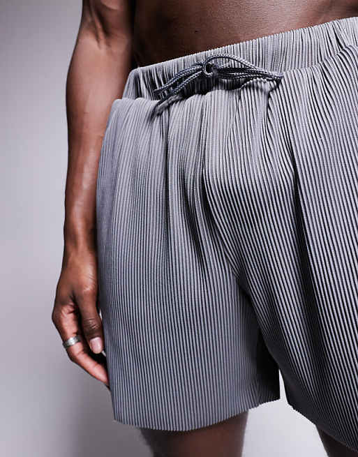 ASOS DESIGN Plisse Swim Shorts In Mid Length In Grey