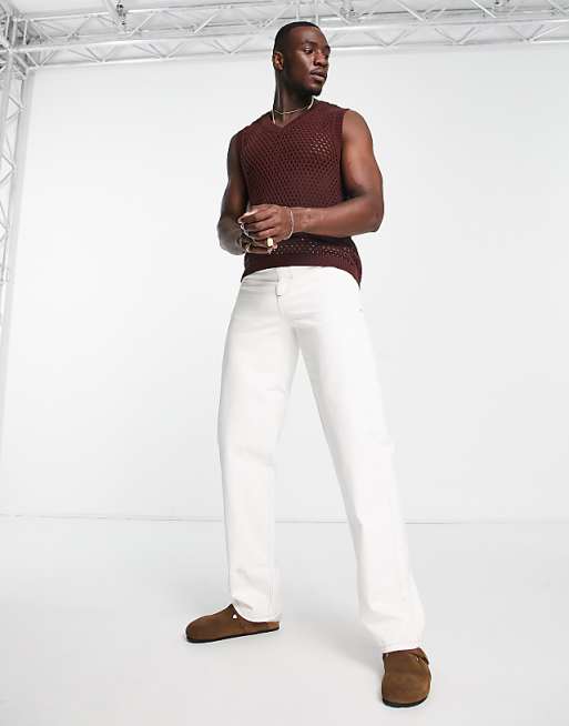 ASOS DESIGN Pointelle V-neck Tank In Brown