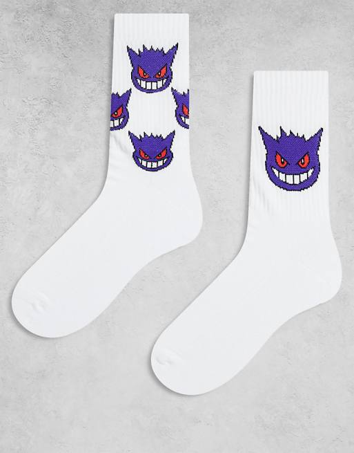 ASOS DESIGN Pokémon 2 pack socks with Gengar graphic in white