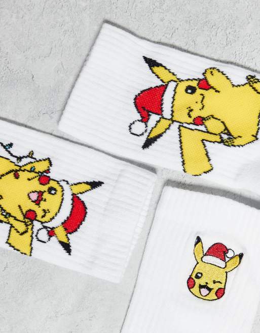 ASOS DESIGN Pokémon 3 Pack Socks With Christmas Graphic In White