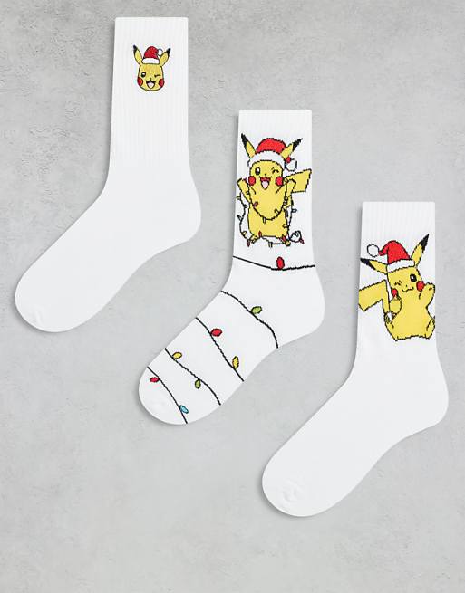 ASOS DESIGN Pokémon 3 pack socks with Christmas graphic in white