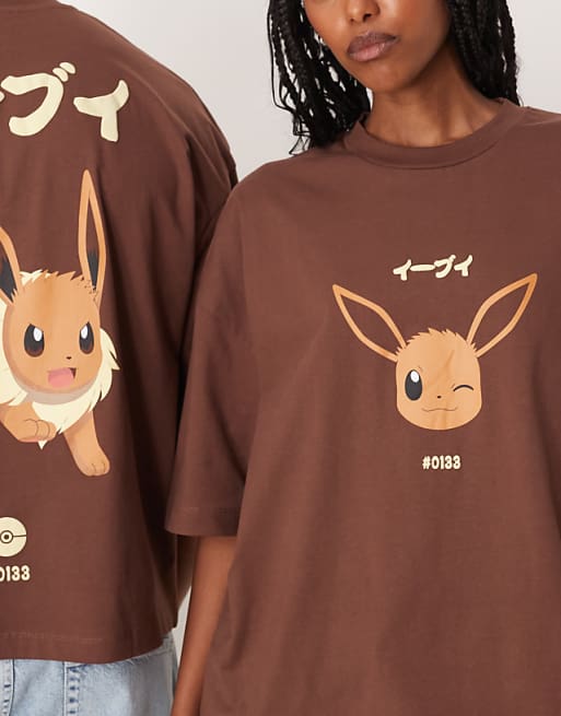 ASOS DESIGN Pokemon Unisex Boxy Oversized T-shirt With Eevee Print In Brown