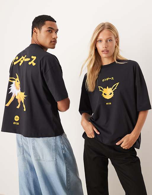 ASOS DESIGN Pokemon unisex boxy oversized t-shirt with Jolteon print in washed black