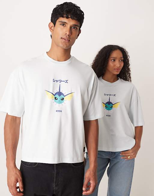 ASOS DESIGN Pokemon Unisex Boxy Oversized T-shirt With Vaporeon Print In Blue