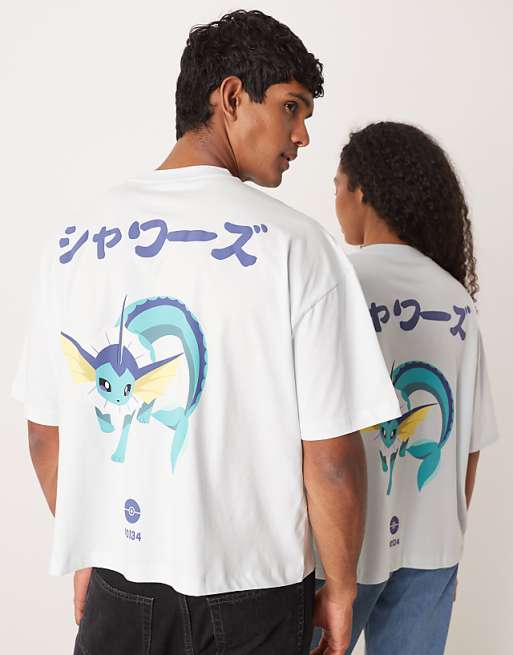 ASOS DESIGN Pokemon Unisex Boxy Oversized T-shirt With Vaporeon Print In Blue