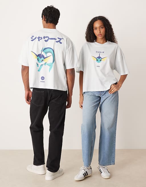 ASOS DESIGN Pokemon unisex boxy oversized t-shirt with Vaporeon print in blue