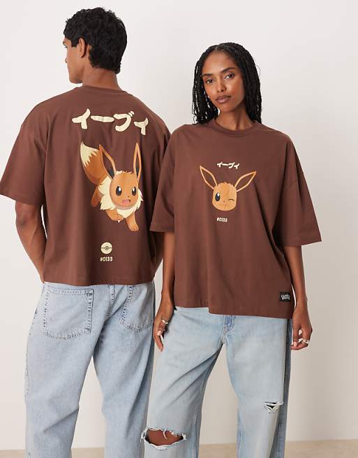 ASOS DESIGN Pokemon unisex boxy oversized t-shirt with Eevee print in brown
