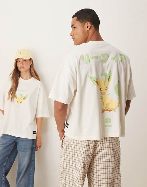 ASOS DESIGN Pokemon Unisex Oversized T-shirt With Leafeon Prints In Stone