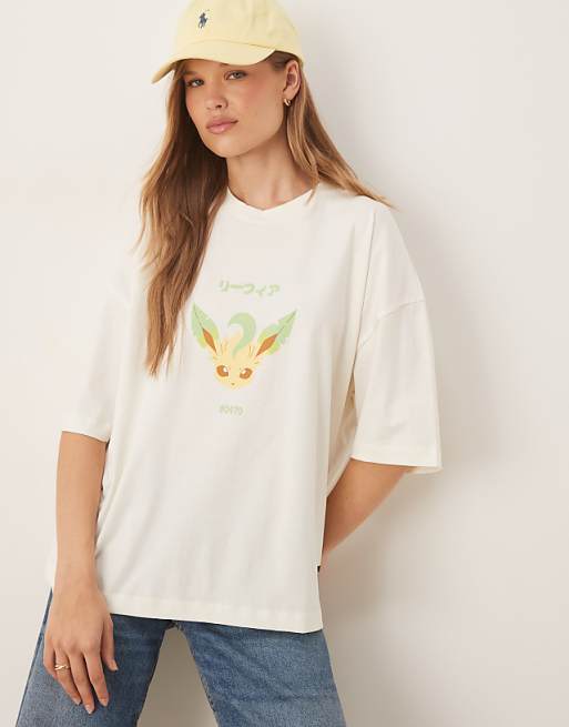 ASOS DESIGN Pokemon Unisex Oversized T-shirt With Leafeon Prints In Stone