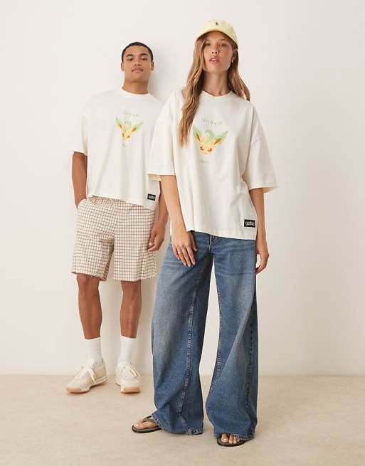 ASOS DESIGN Pokemon unisex oversized t-shirt with Leafeon prints in stone