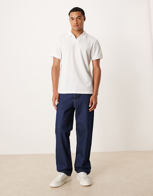 ASOS DESIGN Polo In Blue And Off White Stripe