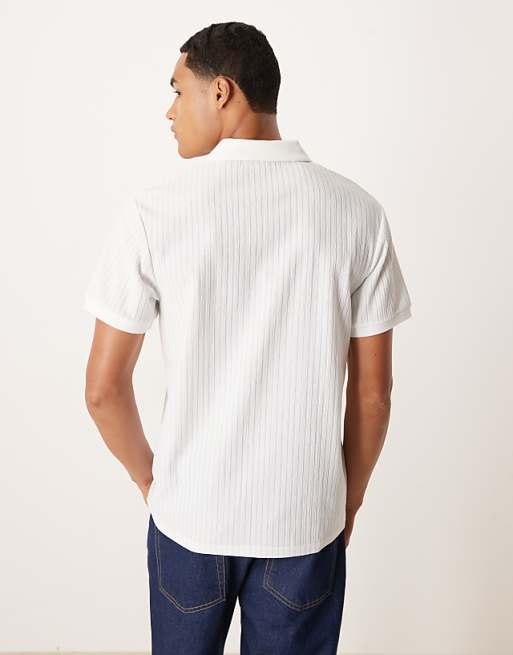 ASOS DESIGN Polo In Blue And Off White Stripe