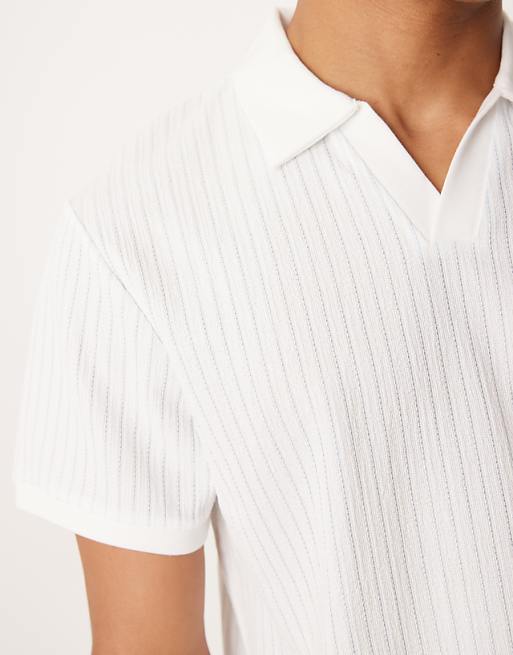 ASOS DESIGN Polo In Blue And Off White Stripe