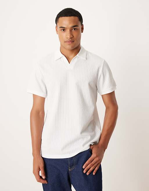 ASOS DESIGN polo in blue and off white stripe