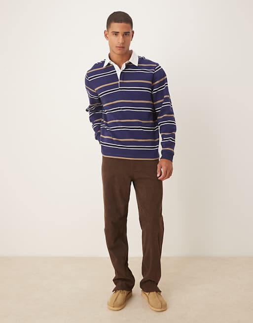 ASOS DESIGN Polo Stripe Sweatshirt In Blue