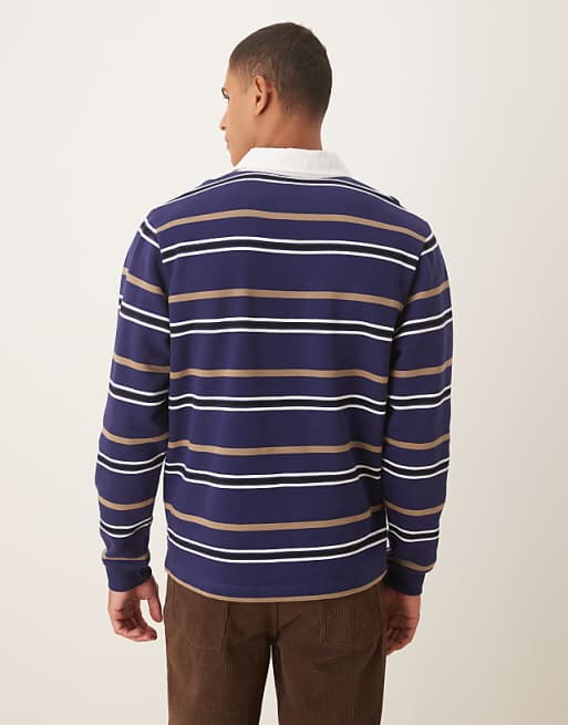 ASOS DESIGN Polo Stripe Sweatshirt In Blue