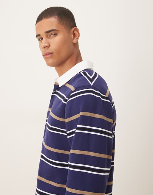 ASOS DESIGN Polo Stripe Sweatshirt In Blue