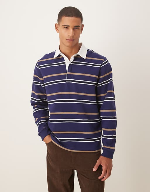 ASOS DESIGN polo stripe sweatshirt in blue