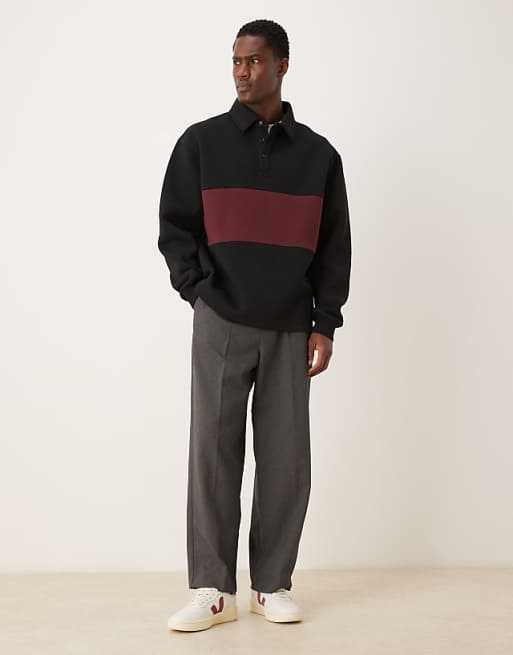 ASOS DESIGN Polo Sweatshirt With Contrast Panels In Black