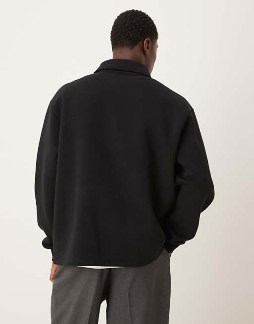ASOS DESIGN Polo Sweatshirt With Contrast Panels In Black