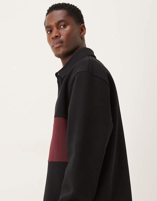 ASOS DESIGN Polo Sweatshirt With Contrast Panels In Black