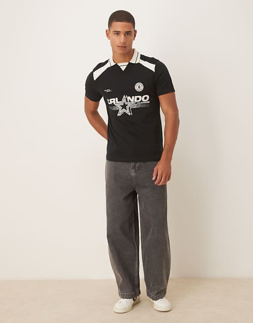 ASOS DESIGN Polo With City Graphic In Black