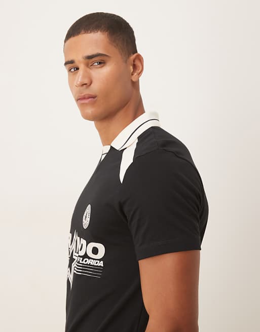 ASOS DESIGN Polo With City Graphic In Black