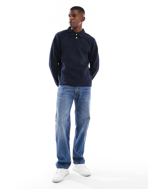 ASOS DESIGN Polo With Rib Collar In Navy