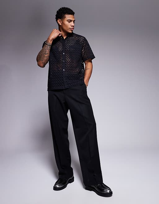 ASOS DESIGN Premium Boxy Oversized Broderie Shirt In Black