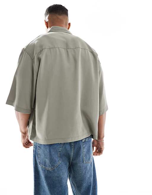 ASOS DESIGN Premium Boxy Oversized Shirt In Khaki