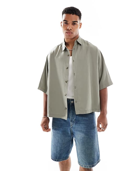 ASOS DESIGN premium boxy oversized shirt in khaki