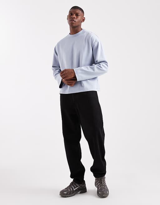 ASOS DESIGN Premium Heavyweight 330gsm Boxy Oversized Long Sleeve T-shirt With Number Graphic In Light Blue