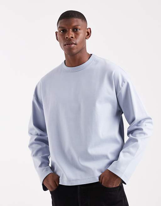 ASOS DESIGN Premium Heavyweight 330gsm Boxy Oversized Long Sleeve T-shirt With Number Graphic In Light Blue
