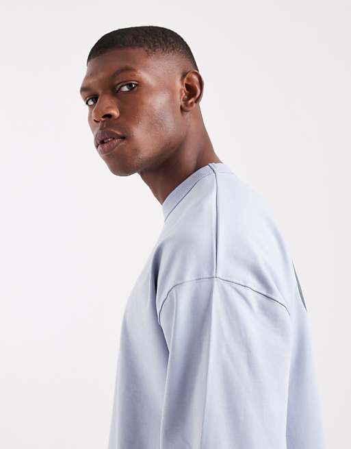 ASOS DESIGN Premium Heavyweight 330gsm Boxy Oversized Long Sleeve T-shirt With Number Graphic In Light Blue
