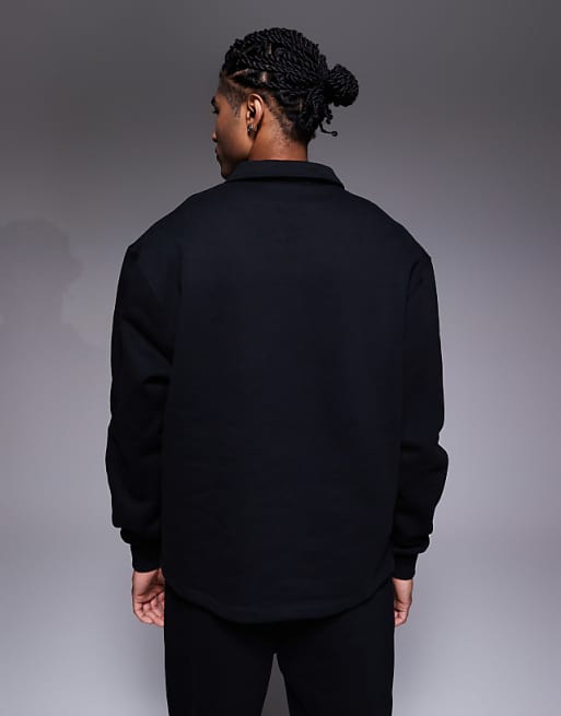 ASOS DESIGN Premium Heavyweight Co-ord Oversized Collared Quarter Zip Sweatshirt In Black