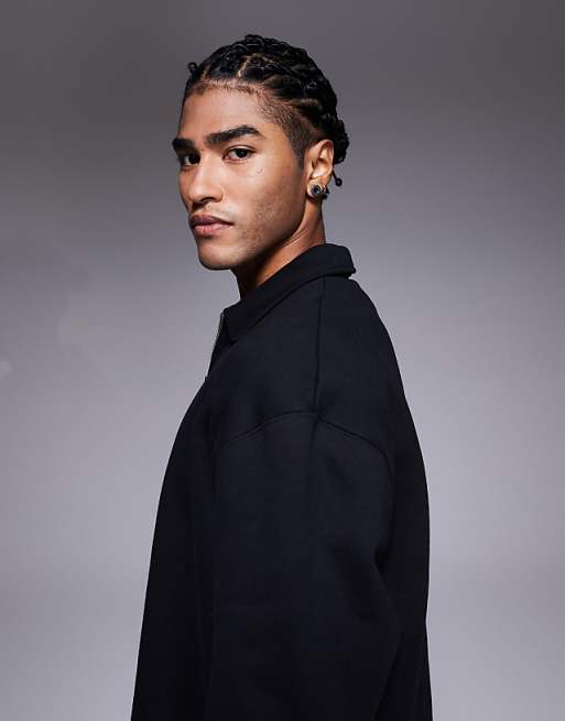 ASOS DESIGN Premium Heavyweight Co-ord Oversized Collared Quarter Zip Sweatshirt In Black