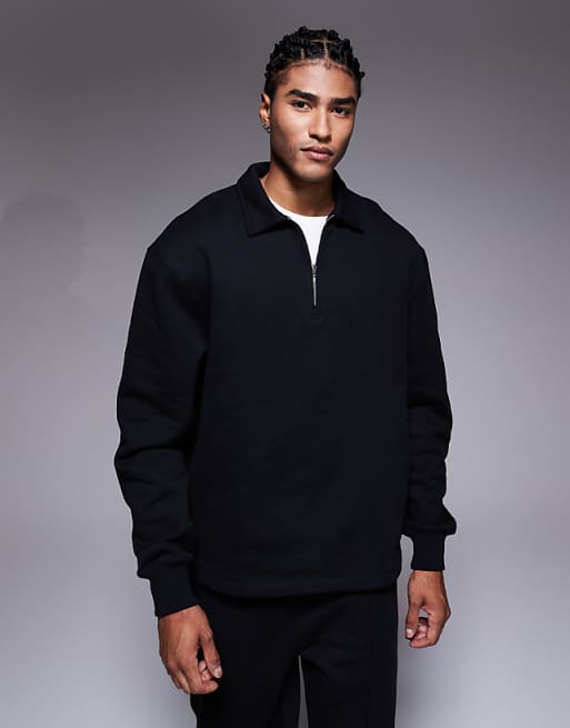 ASOS DESIGN premium heavyweight co-ord oversized collared quarter zip sweatshirt in black